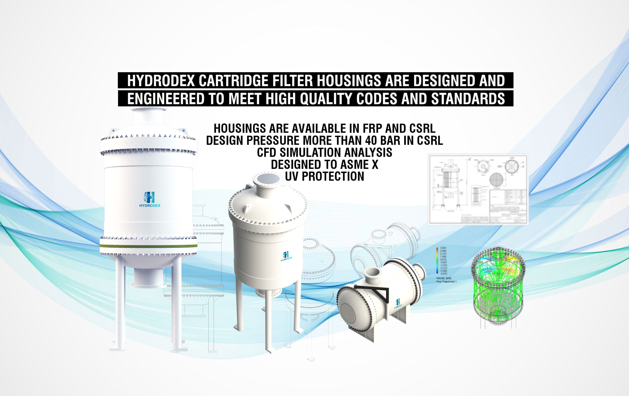 hydrodex frp csrl carbon steel rubber lined cartridge filter housing cfd simulation uv protection high pressure vessel